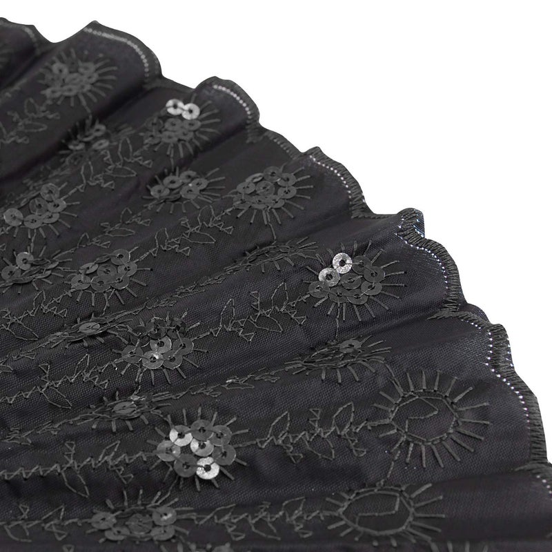 INNOLIFE Elegant Embroidered Flower Peacock Pattern Sequin Fabric Folding Handheld Hand Fan Hand-Crafted (Black) - Image 4